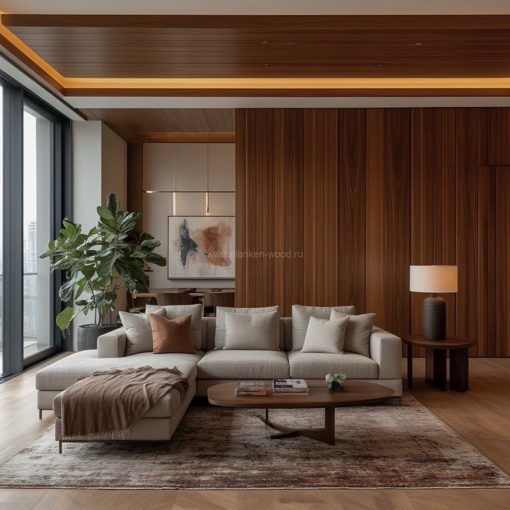 отделка стен тиковой доской